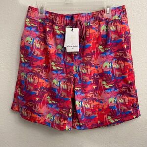 Robert Graham Men's Sz‎ M Palm Trees Swim Trunks Shorts Red Multi Hydrocool NEW